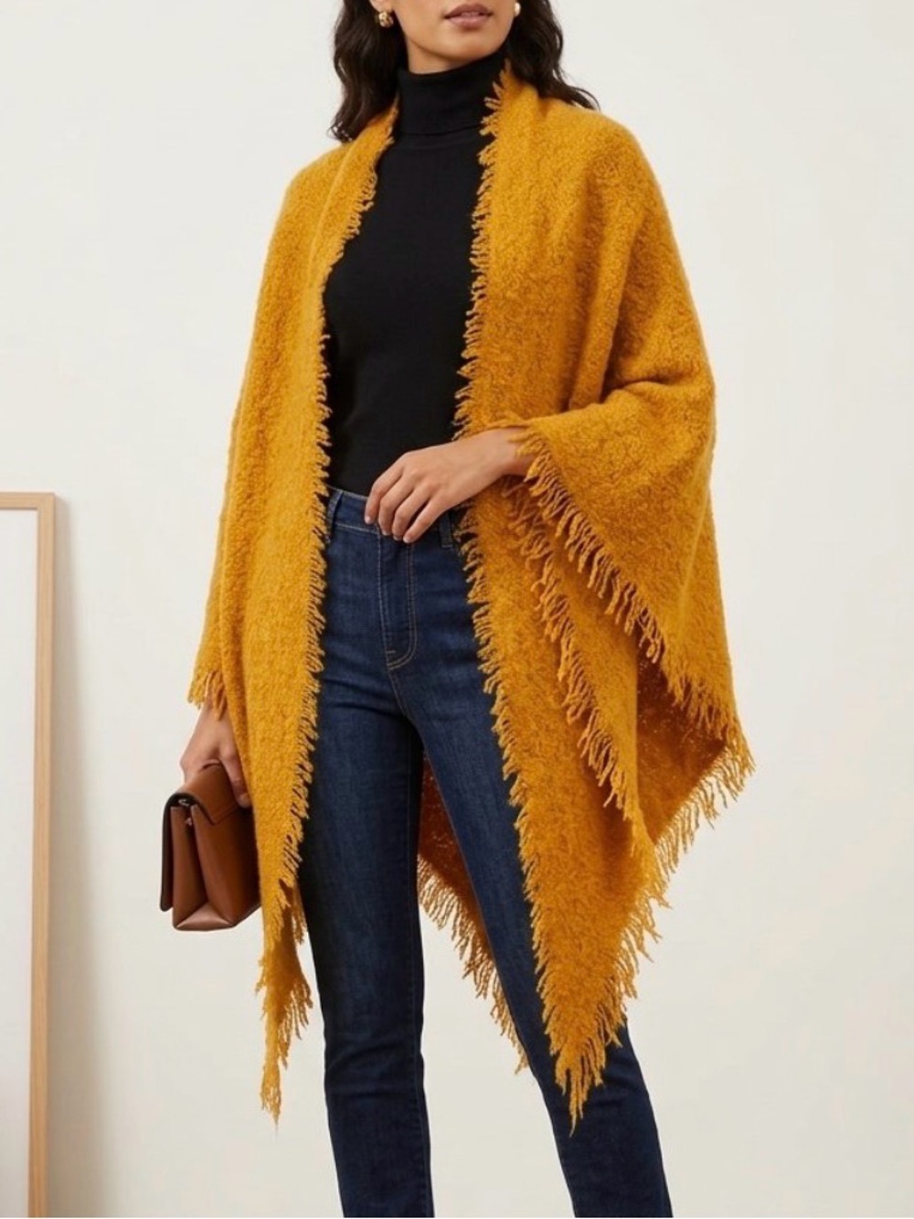 Anthropologie Golden Mustard Butternut Boucle Fringed Scarf Shawl Wrap